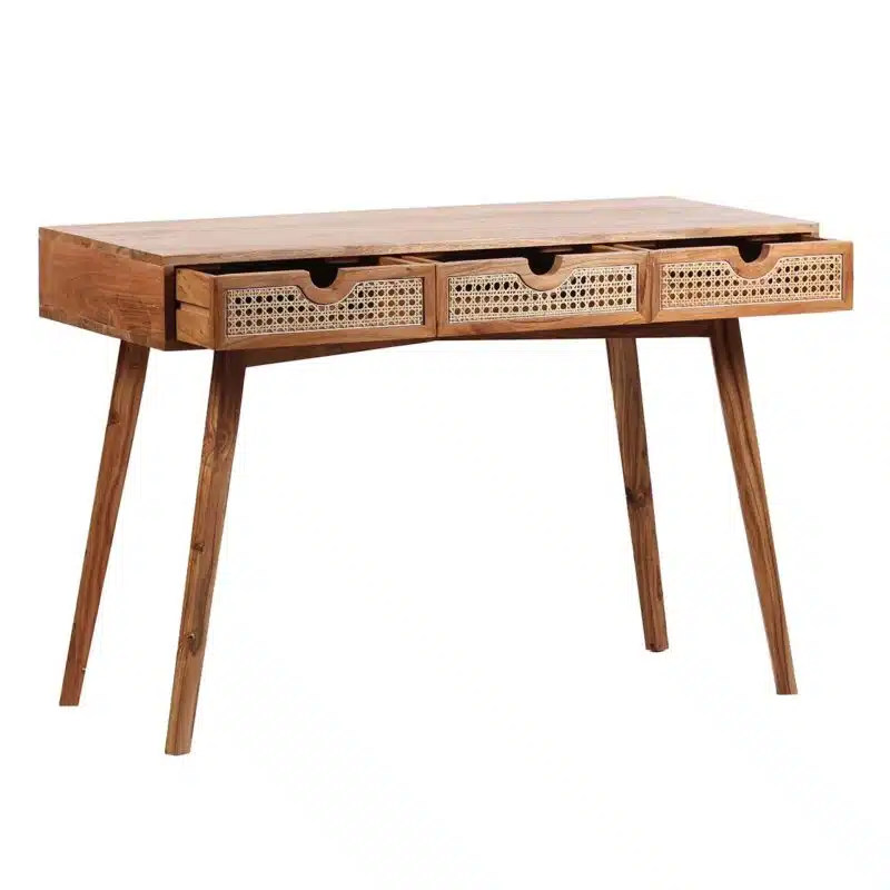 Havana Acacia Wood Cane Drawer Desk CG b