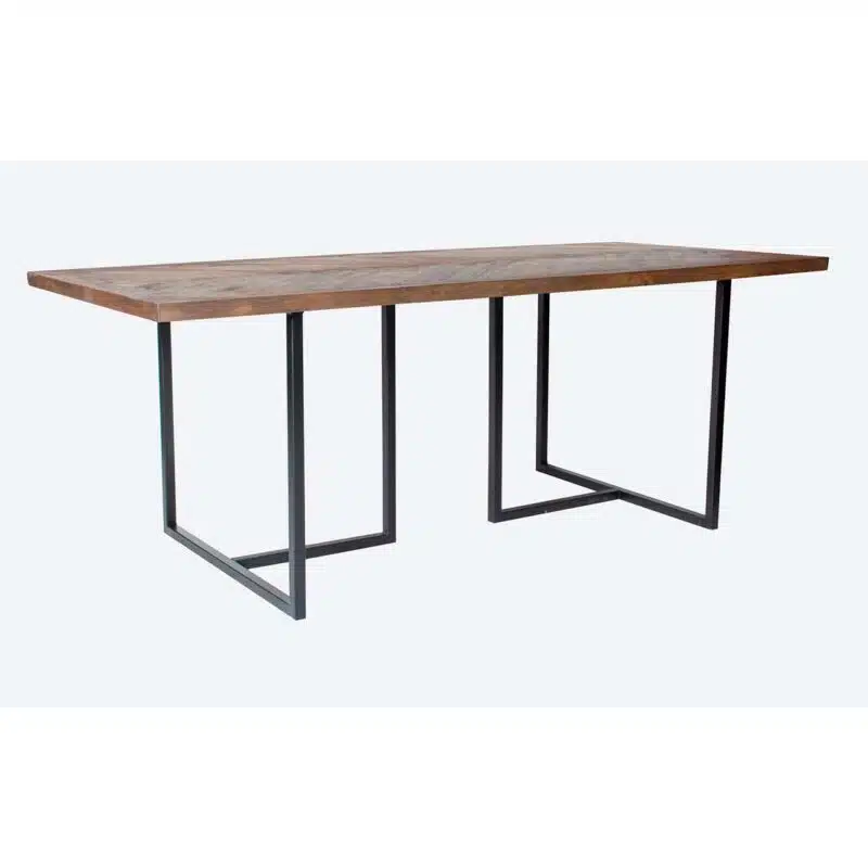 Industrial Mango Wood Iron Parquet Top Dining Table TH a