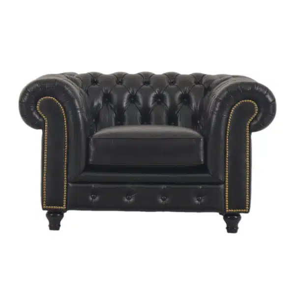 Jasmi Chestfield  Seater Sofa Leather Fountain Black