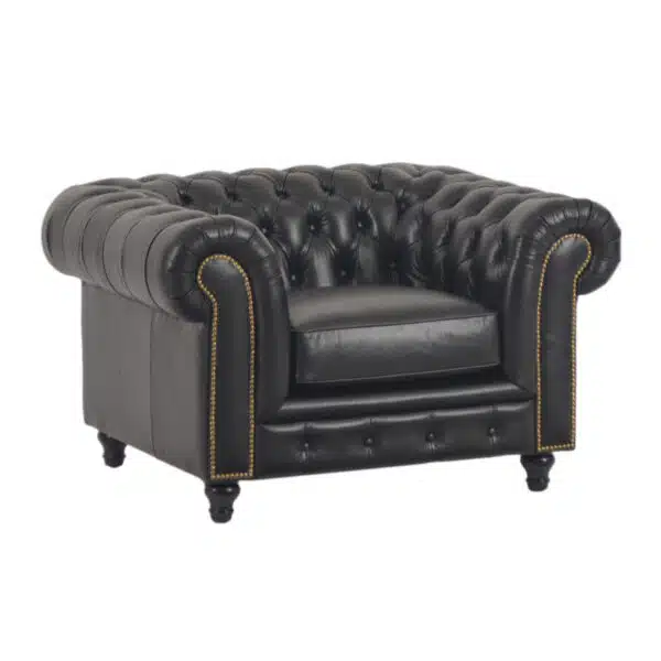 Jasmi Chestfield  Seater Sofa Leather Fountain Black