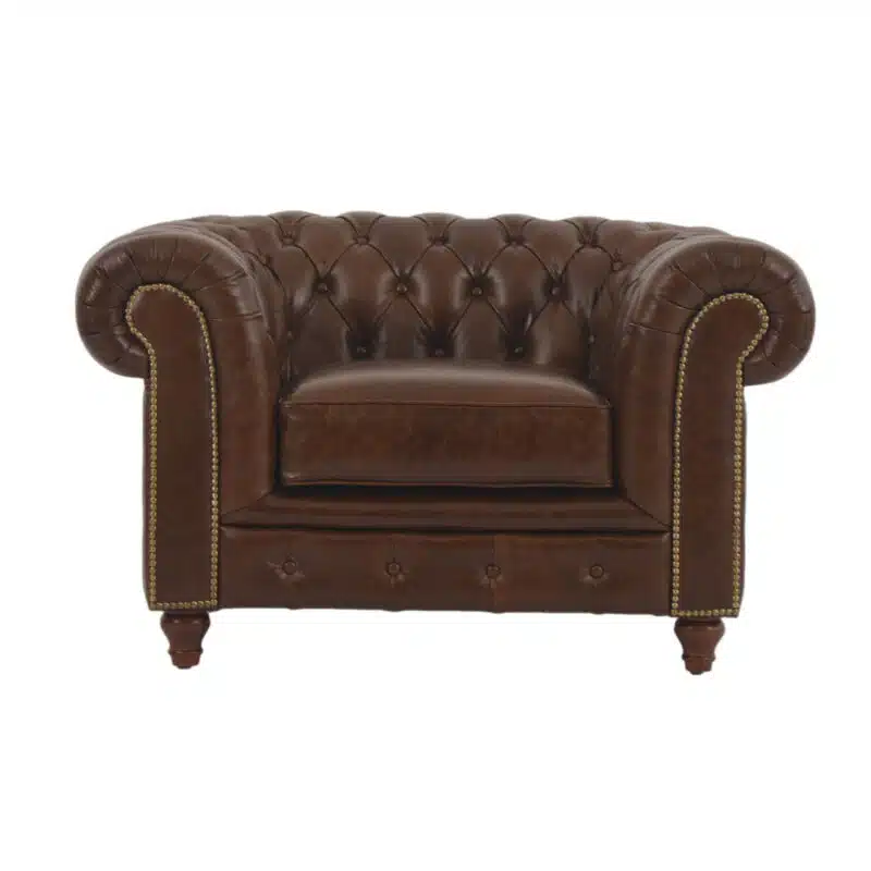 Jasmi Chestfield  Seater Sofa Leather Shalimar Brown