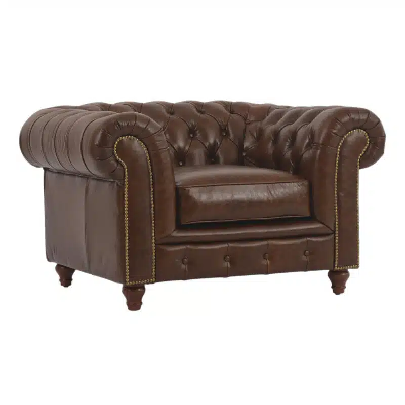 Jasmi Chestfield  Seater Sofa Leather Shalimar Brown