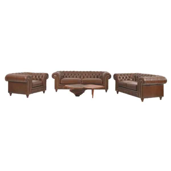 Jasmi Chestfield  Seater Sofa Leather Shalimar Brown