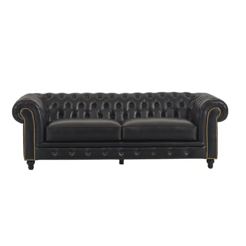 Jasmi Chestfield  Seater Sofa Leather Fountain Black