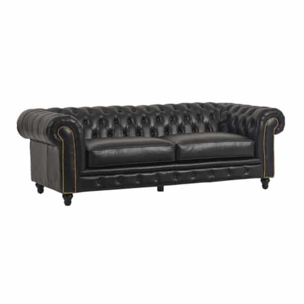 Jasmi Chestfield  Seater Sofa Leather Fountain Black