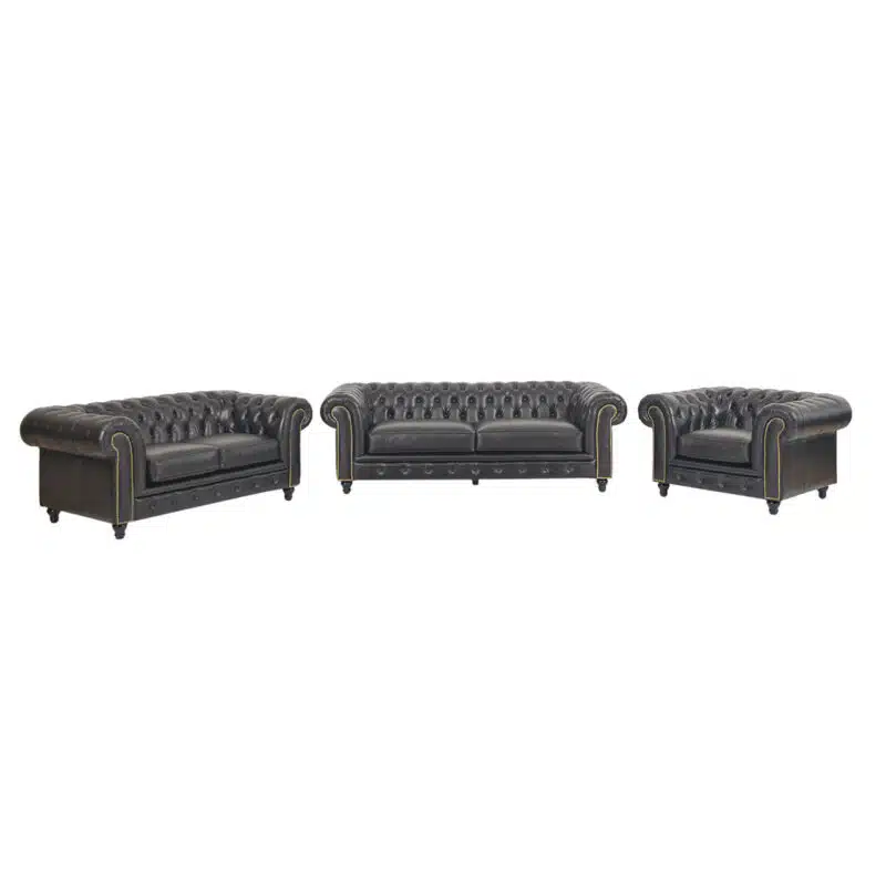 Jasmi Chestfield  Seater Sofa Leather Fountain Black