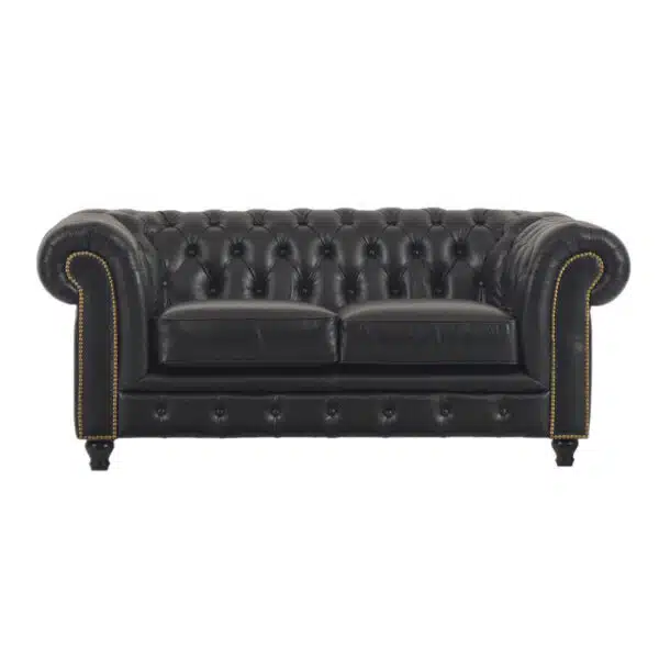 Jasmi Chestfield Love Seat Sofa Leather Fountain Black