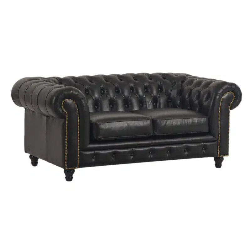 Jasmi Chestfield Love Seat Sofa Leather Fountain Black