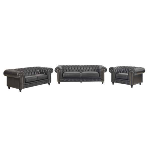 Jasmi Chestfield Love Seat Sofa Leather Fountain Black