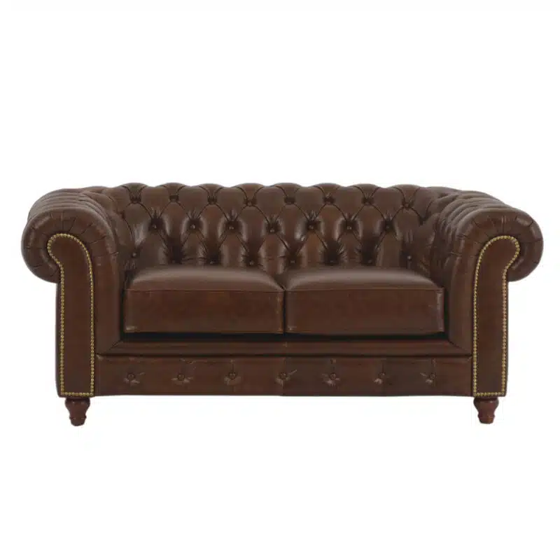 Jasmi Chestfield Love Seat Sofa Leather Shalimar Brown