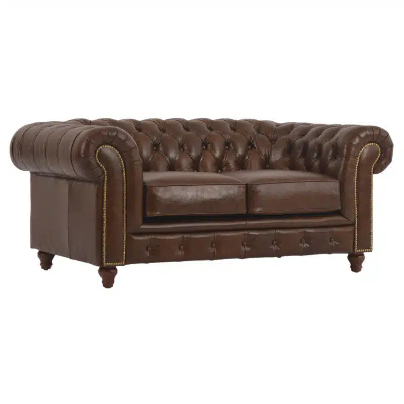 Jasmi Chestfield Love Seat Sofa Leather Shalimar Brown