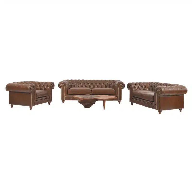 Jasmi Chestfield Love Seat Sofa Leather Shalimar Brown