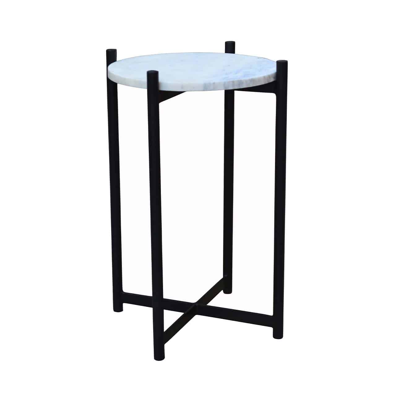 Kaia Iron Marble Top Side Table BLK