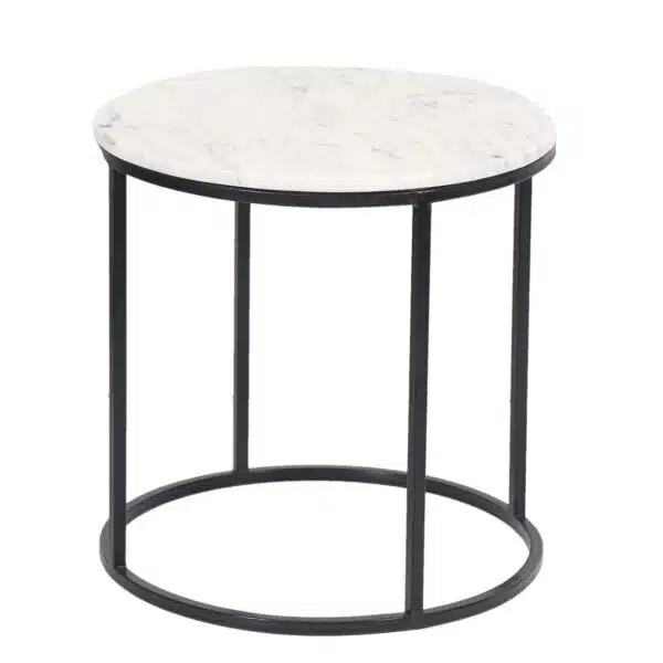 Keywest Iron Round Marble Top Side Table BK