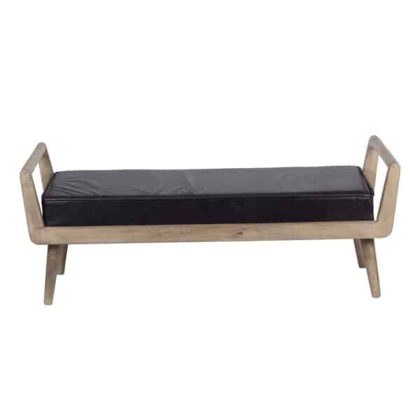 Mid Century Mango Wood Leather Bench WBS