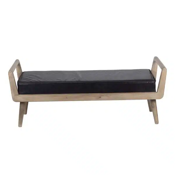 Mid Century Mango Wood Leather Bench WBS