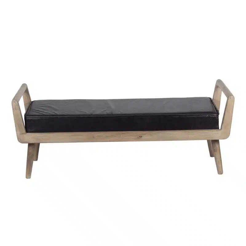 Mid Century Mango Wood Leather Bench WBS