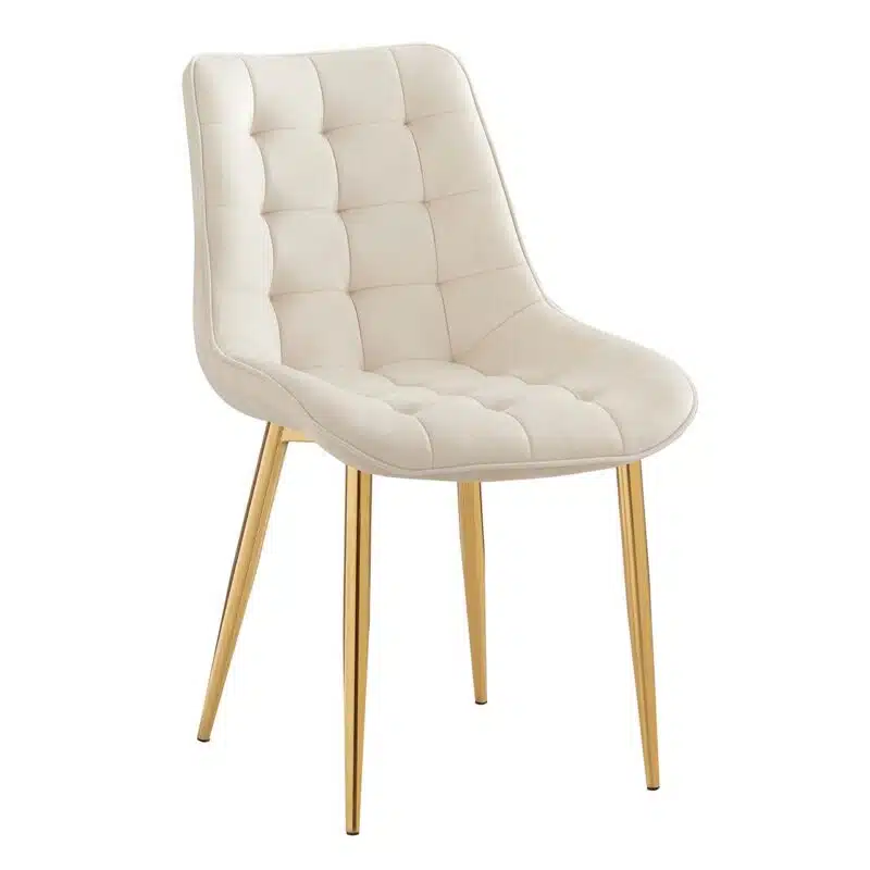 Side Gold Finish White Fabric Chair