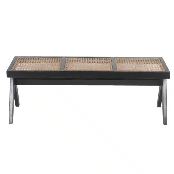 Solana Acacia Wood Rattan Bench BLK