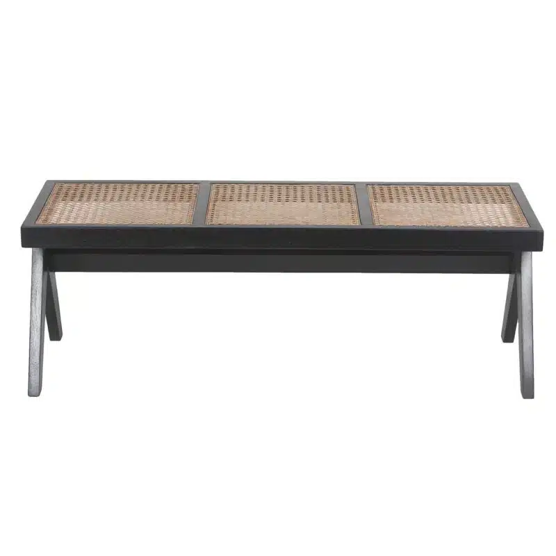 Solana Acacia Wood Rattan Bench BLK