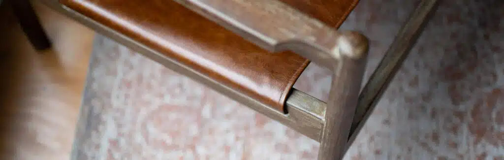 solid wood leather close up armchair